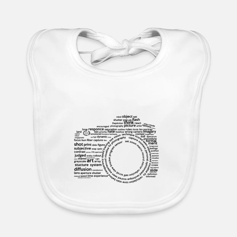Camera Typography Black Organic Baby Bibs
