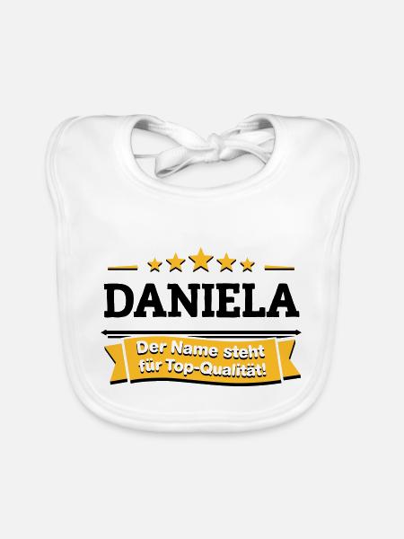Daniela – Der Name steht für Top-Qualität! - Baby Bio-Lätzchen - Weiß - Vorne