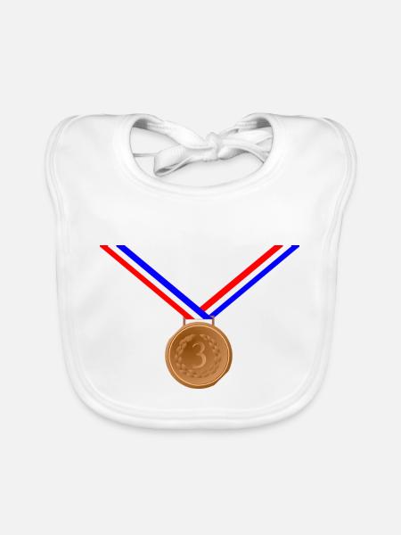 Bronze Medal 3rd - Organic Baby Bibs - white - Front