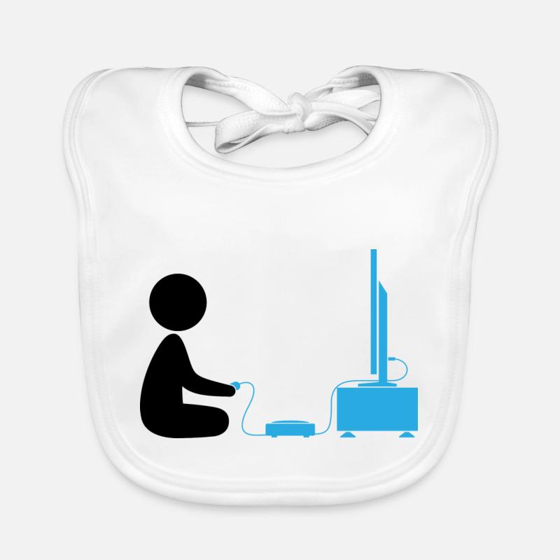 Un garçon joue avec sa console de jeux Bavoir bio Bébé