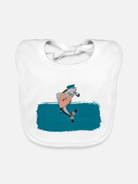 Der Pilotfisch - Maritim Serie von AP-Design - Baby Bio-Lätzchen - Weiß