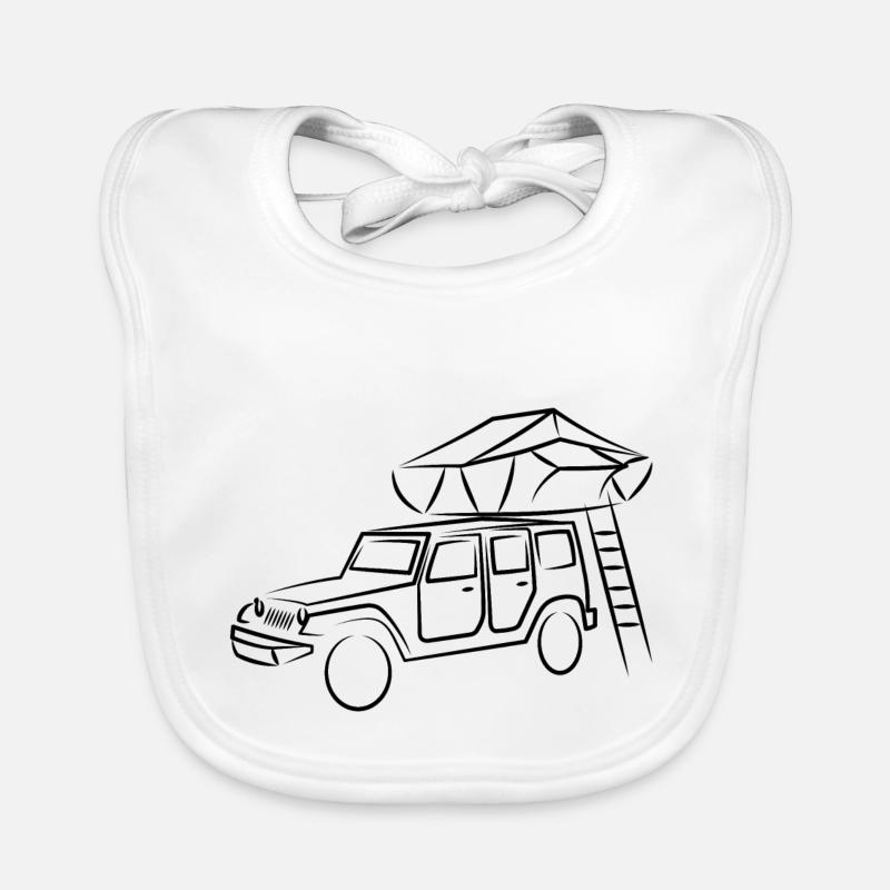 Jeep mit Dachzelt, Dachzeltnomaden - Baby Bio-Lätzchen - Weiß