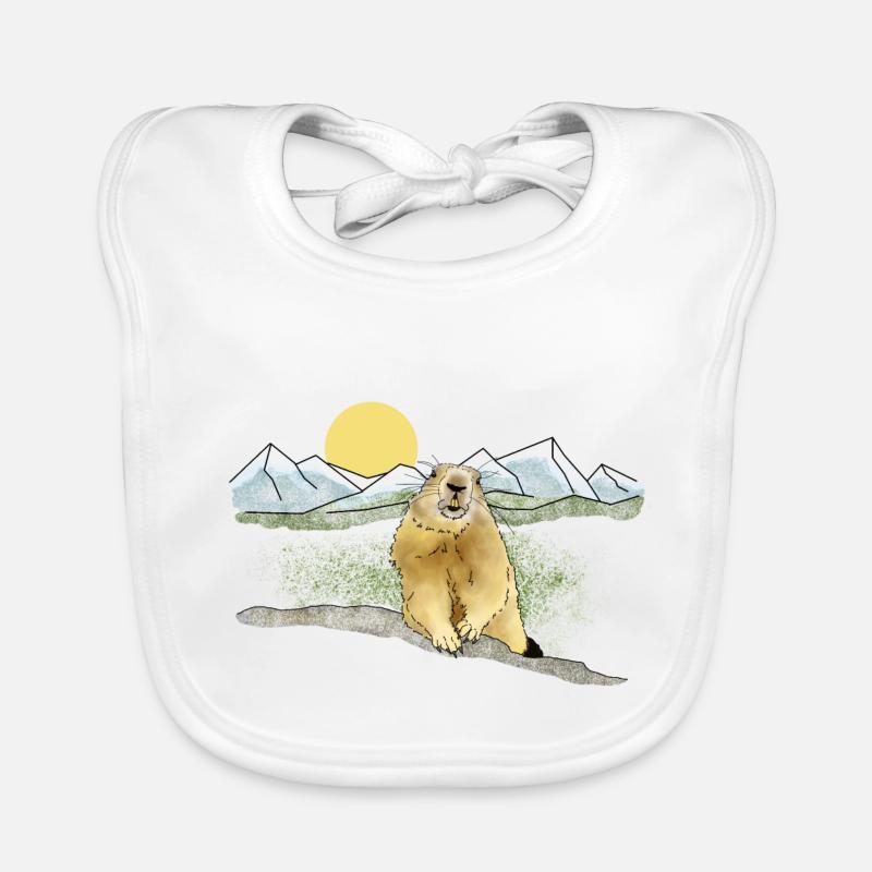 Marmotte, Montagnes, Soleil - Bavoir bio Bébé - blanc