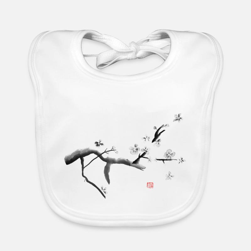 Sakura, les fleurs de cerisier - Bavoir bio Bébé - blanc