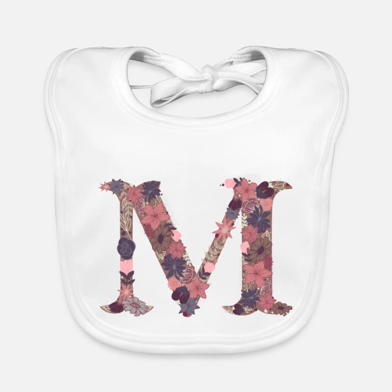 Flower Letter M Organic Baby Bibs