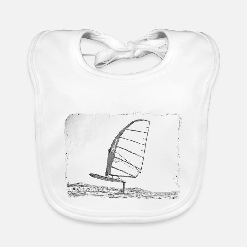 Windsurf Foil / Foiling Hand-Drawing Sketch - Bavoir bio Bébé - blanc