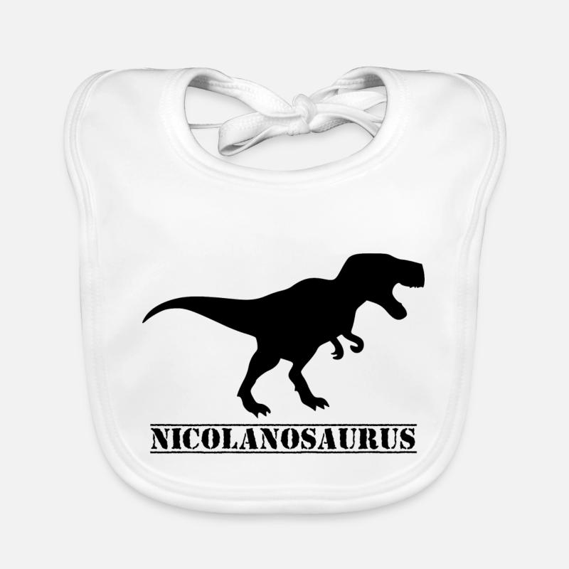 Nicolas dinosaure - Bavoir bio Bébé - blanc