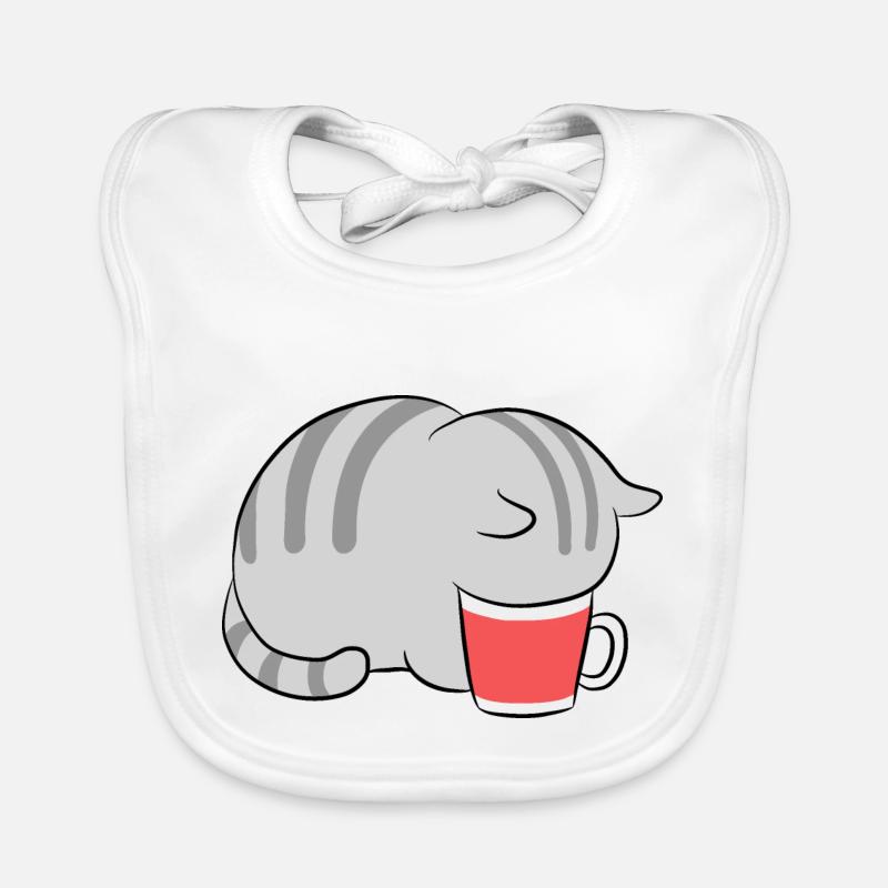 Kawaii chat dans le café japonais Neko chatons - Bavoir bio Bébé - blanc