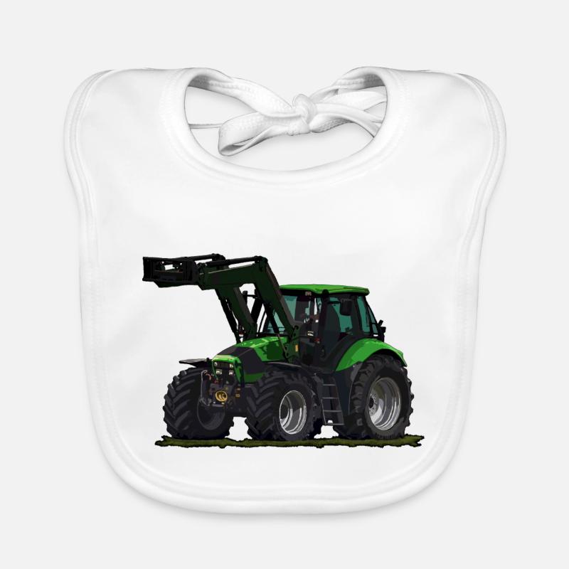 Hellgrüner Traktor mit Frontlader - Baby Bio-Lätzchen - Weiß