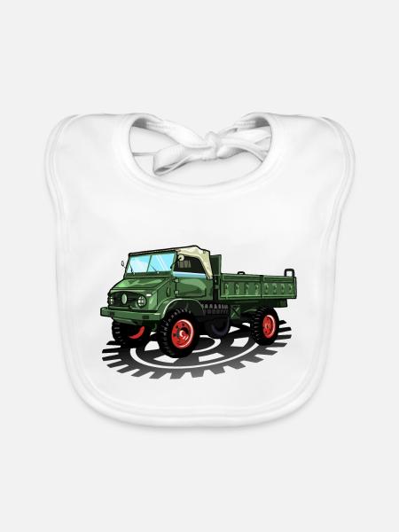 Unimog - Oldtimer - Offroad - Universal motor device - Organic Baby Bibs - white - Front