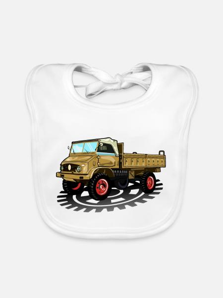 Unimog - Oldtimer - Offroad - Universal motor device - Organic Baby Bibs - white - Front