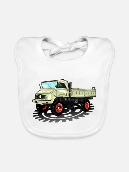 Unimog - Oldtimer - Offroad - Universal motor device - Organic Baby Bibs - white - Front