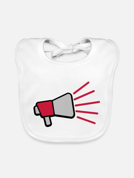 Loud Speech Symbol Megaphone - Organic Baby Bibs - white - Front