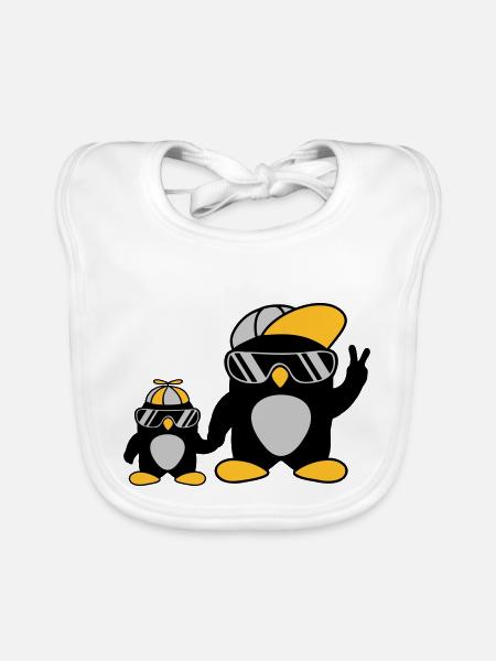 2 famille de pingouins cool - Bavoir bio Bébé - blanc - Devant