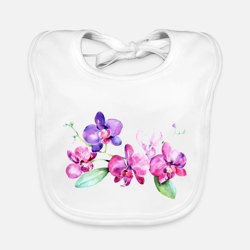 Belles orchidées tropicales fleurs tropicales - Bavoir bio Bébé - blanc