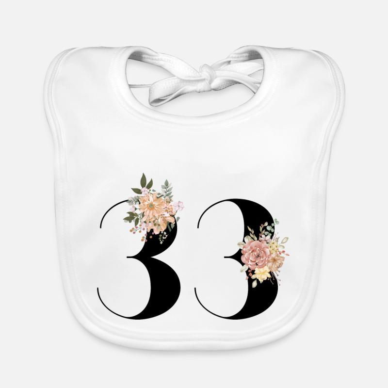 33e anniversaire fleuris (Cadeau de 33 ans) - Bavoir bio Bébé - blanc