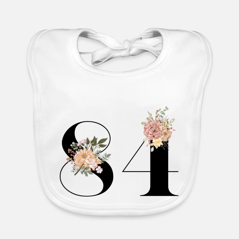 84e anniversaire fleuris (Cadeau de 84 ans) - Bavoir bio Bébé - blanc