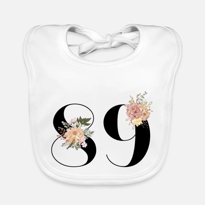 89e anniversaire fleuris (Cadeau de 89 ans) - Bavoir bio Bébé - blanc