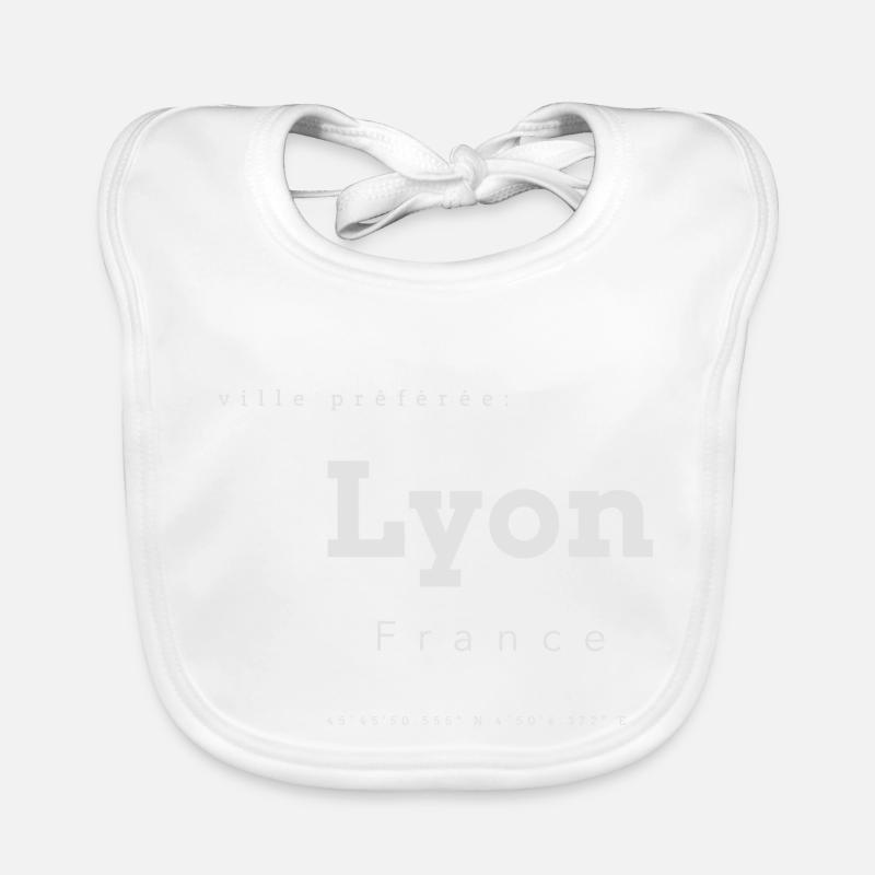 Coordonnées de la mémoire de la ville préférée de Lyon - Bavoir bio Bébé - blanc