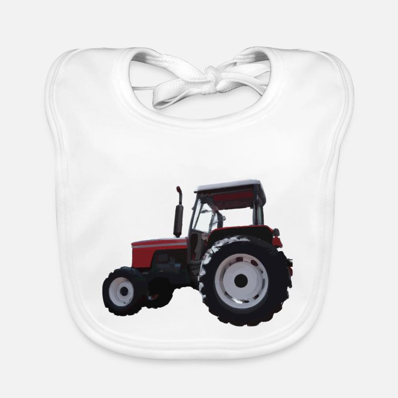 Red Tractor Illustration Kids Gift Idea Organic Baby Bibs