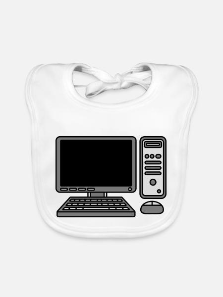 Computer Tastatur Maus Bildschirm - Baby Bio-Lätzchen - Weiß - Vorne