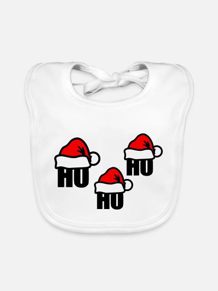 Chapeau de Père Noël ho ho ho - Bavoir bio Bébé - blanc - Devant