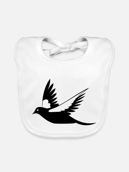 Fliegende Amsel Schwarz-Weiß Illustration - Baby Bio-Lätzchen - Weiß - Vorne