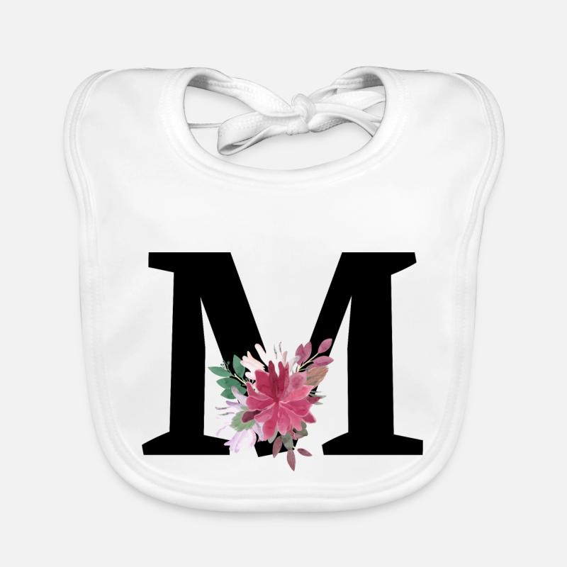 Lettre m floral - Bavoir bio Bébé - blanc