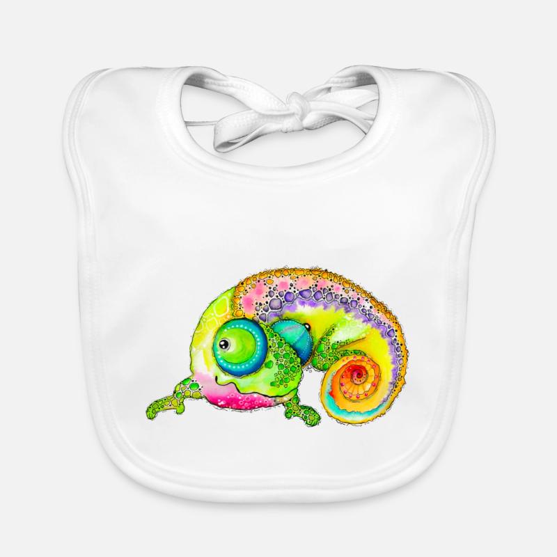 Ulani das Chamaeleon - Baby Bio-Lätzchen - Weiß