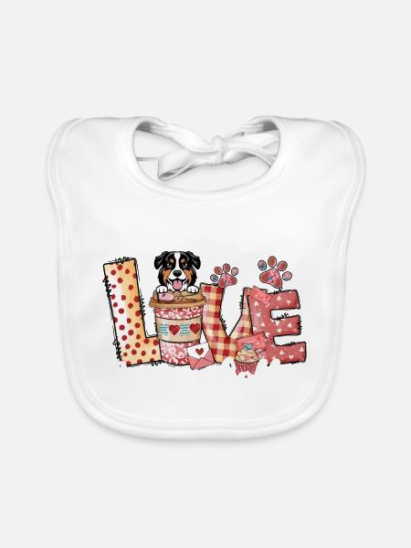 Australian Shephard Dog Coffee Lover Valentines Da - Organic Baby Bibs - white - Front