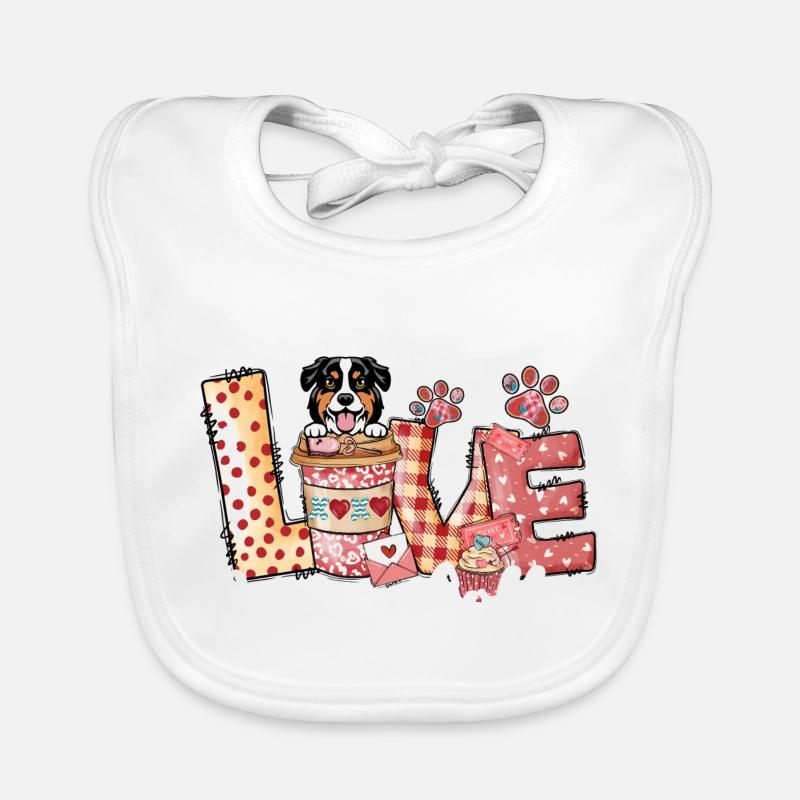 Australian Shephard Dog Coffee Lover Valentines Da Organic Baby Bibs