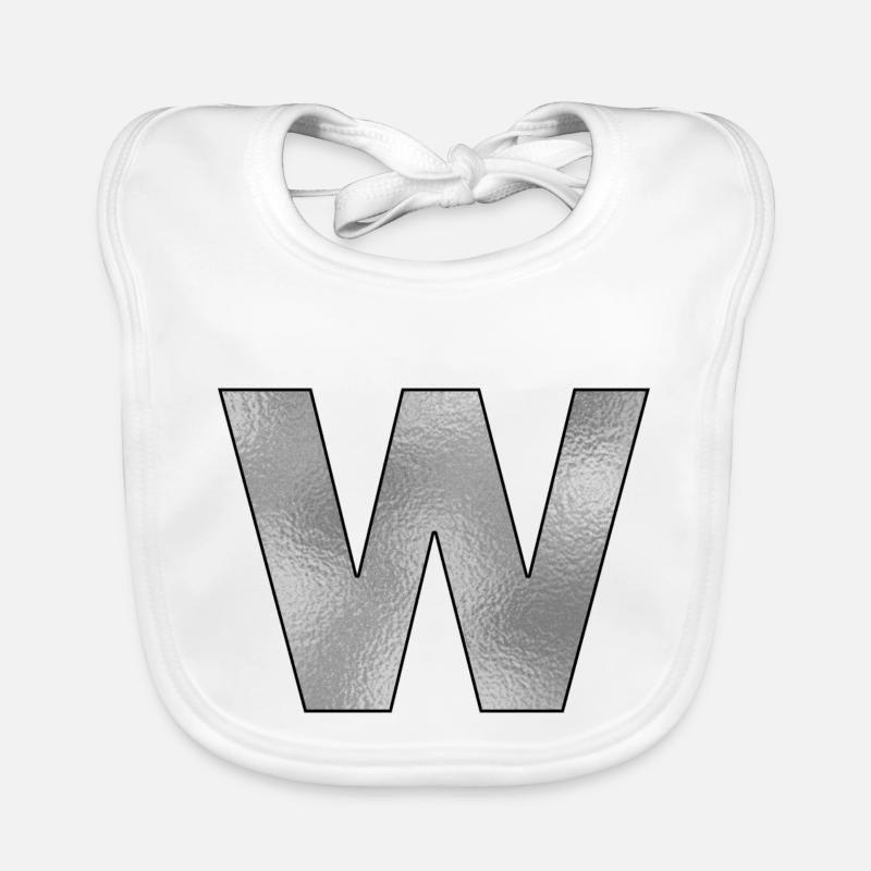 Letter W Silver Organic Baby Bibs