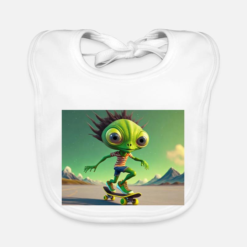 mignon petit vert rétro alien Planche à roulettes Bavoir bio Bébé