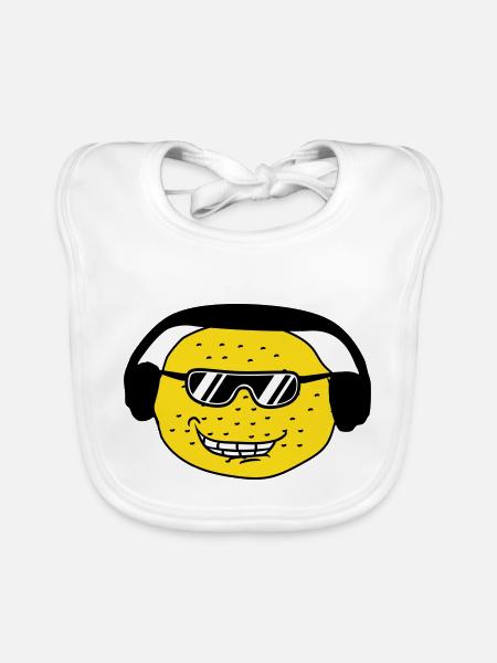 Funny DJ Party Lemon Fruit Music Fun Face - Organic Baby Bibs - white - Front