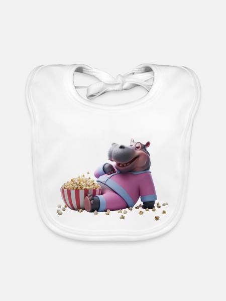 Nilpferd mit Popcorn - Baby Bio-Lätzchen - Weiß