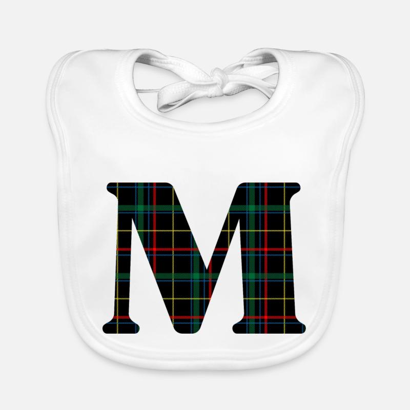 Monogramme m tartan écossais - Bavoir bio Bébé - blanc