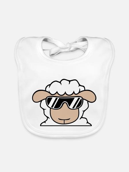 Schaf Sonnenbrille Party Cool DJ Kopf Gesicht Süß - Baby Bio-Lätzchen - Weiß - Vorne