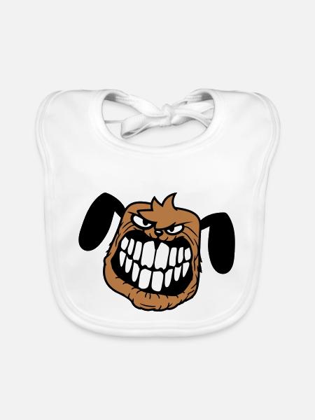 chien monstre méchant dangereux dents sourire sourire - Bavoir bio Bébé - blanc - Devant