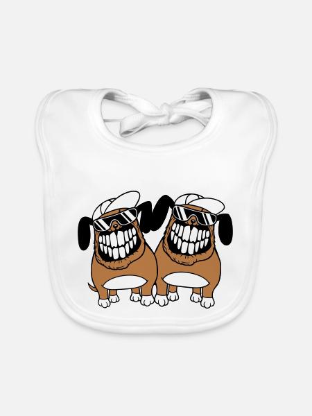 Deux chiens monstre méchant dangereux dents souriant - Bavoir bio Bébé - blanc - Devant