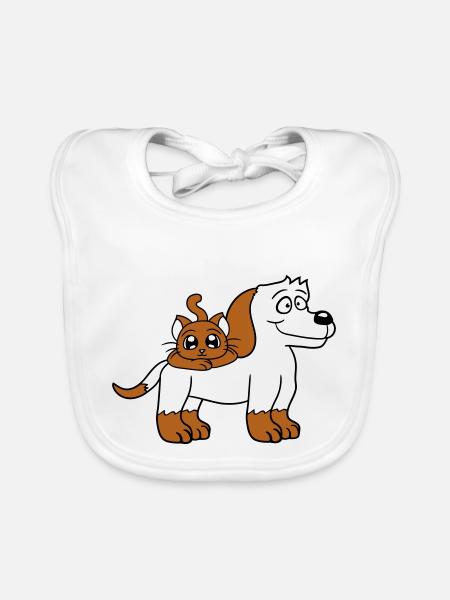 Hund Katze Zwei Freunde Team Kätzchen 2 Duo Crew - Baby Bio-Lätzchen - Weiß - Vorne
