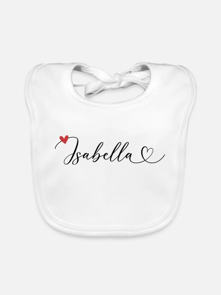 Isabella Name Vorname Kalligrafieherz - Baby Bio-Lätzchen - Weiß - Vorne