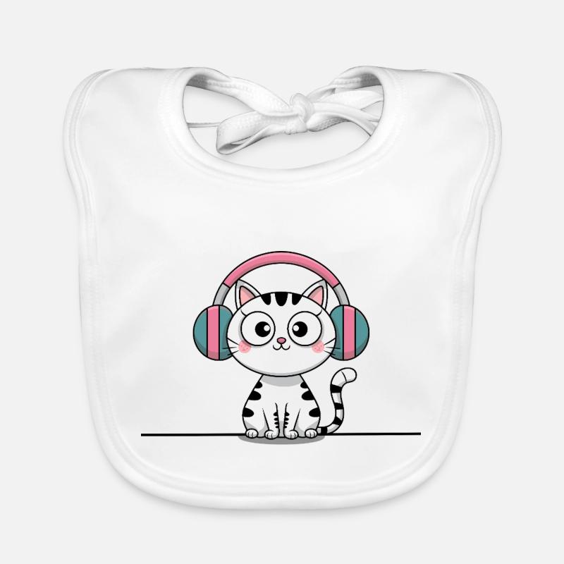 Chat mignon avec des écouteurs Doodle Bavoir bio Bébé