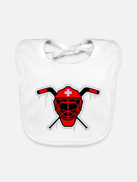 Hockey Goalie Mask Switzerland - Organic Baby Bibs - white - Front