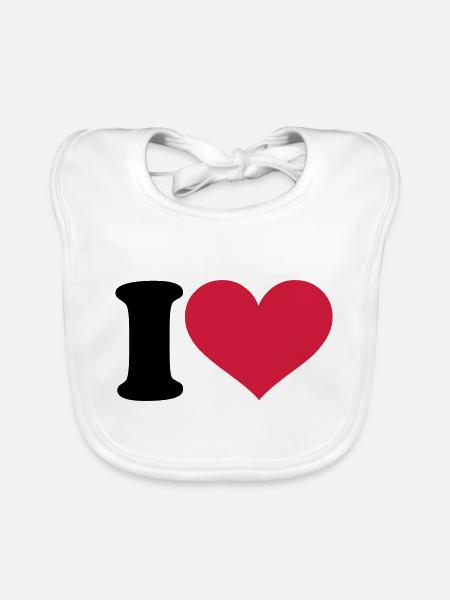 I - love - Organic Baby Bibs - white - Front