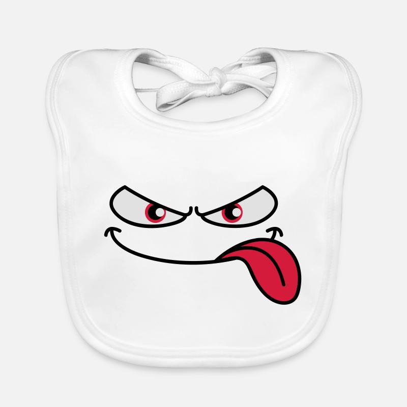 Langue de visage de dessin animé maléfique qui dépasse - Bavoir bio Bébé - blanc