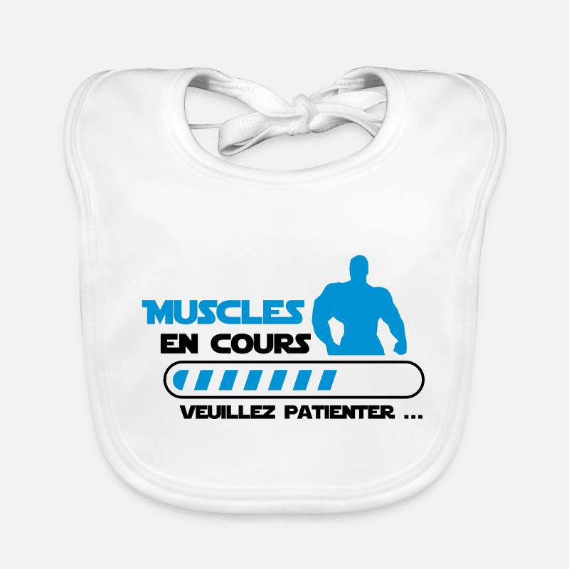 Muscles en cours ... musculation Humour marrant - Bavoir bio Bébé - blanc
