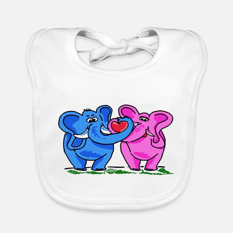 2 éléphants drôles d'amour doux dans le style comique Bavoir bio Bébé