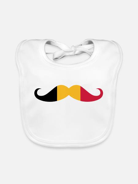 Belgium flag - Mosutache - Organic Baby Bibs - white - Front