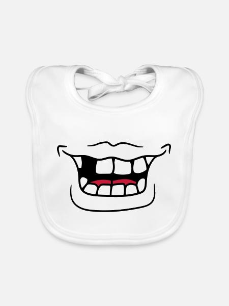 mouth grin laugh funny tooth gluecke comic cartoo - Organic Baby Bibs - white - Front