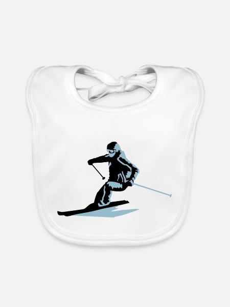 skiing, skier - Organic Baby Bibs - white - Front